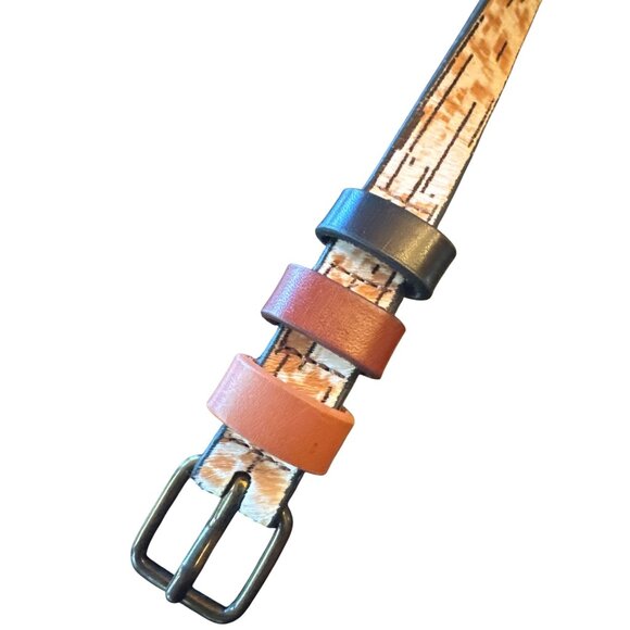 Leather Belt With Trio Tri Color Loop Calf Hair Design size 32 Modern - Picture 2 of 4